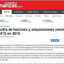 La cifra de fusiones y adquisiciones creci un 6 % en 2018